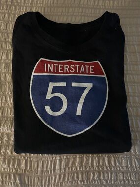 Black 'Interstate 57' Graphic Tee - Red, Blue, White Shield